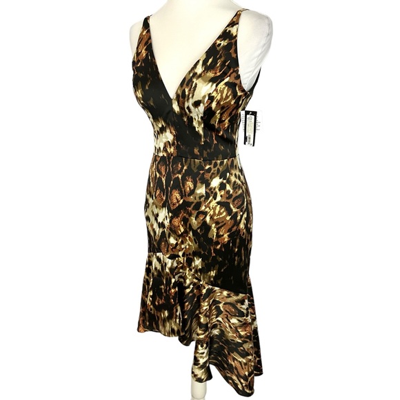 XSCAPE | Animal Print Sleeveless High Low Ruffle Midi Cocktail Dress NWT Sz 4 - Picture 9 of 16